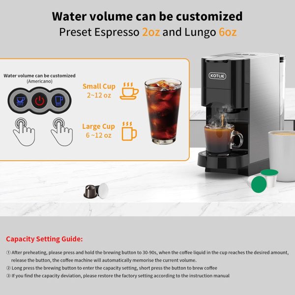 KOTLIE Single Serve Coffee Maker, 19Bar Espresso Machine, 4in1 Coffee - Image 3