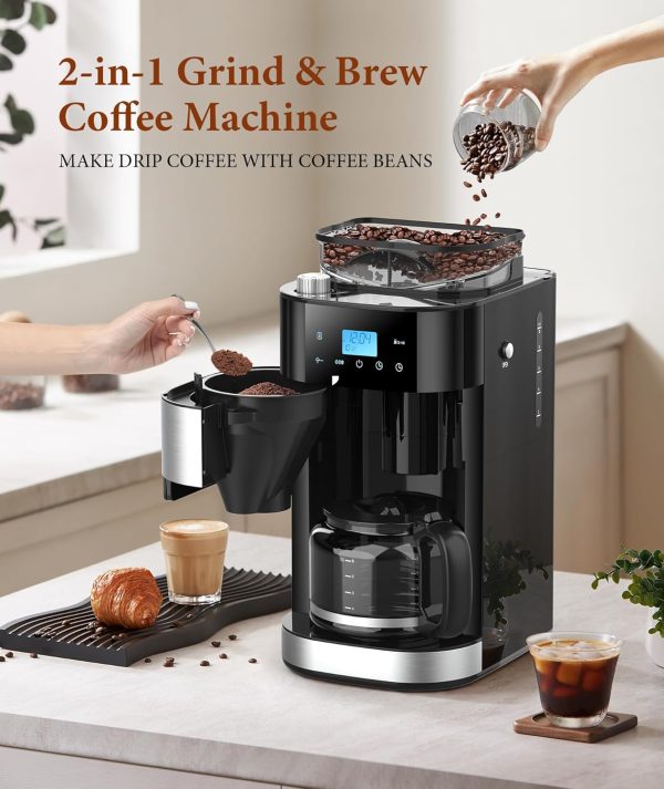 Joy Pebble 10-Cup Drip Coffee Maker with Grinder, Touch-Screen Drip Coffee - Image 2