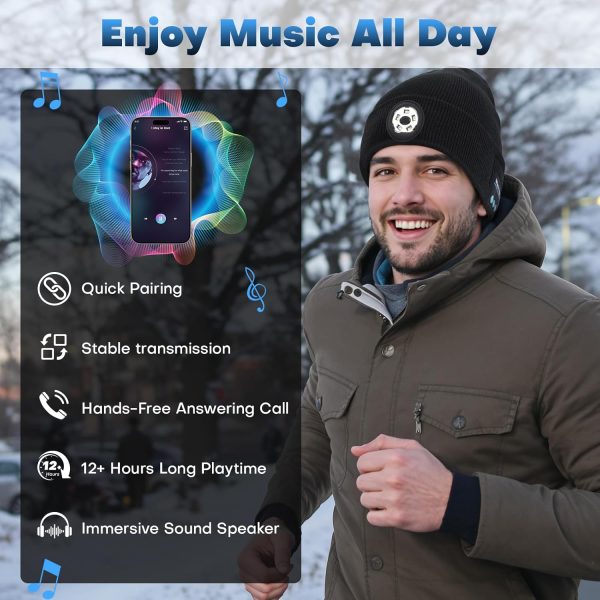 Bluetooth Beanie with Light, 2024 New Musical Knitted Hat with Headphone, - Image 3