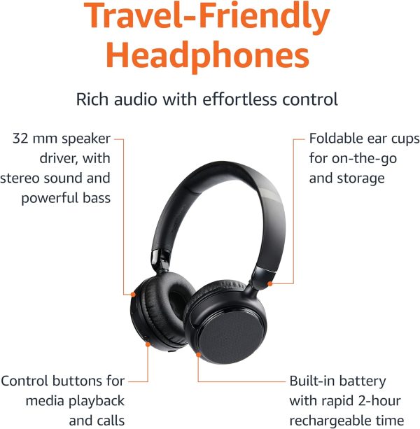 Amazon Basics Bluetooth Headphones with Microphone, Wireless, On Ear, 35 - Image 2