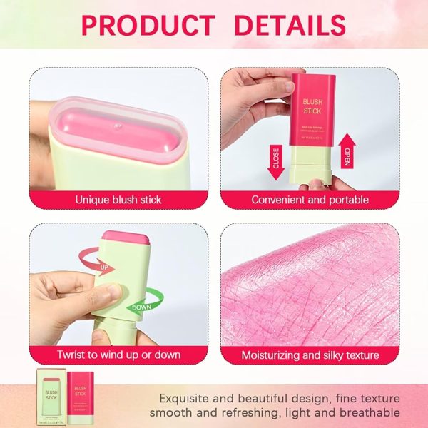 Multi-Use Makeup Blush Stick,Beauty Solid Moisturizer Stick,Waterproof - Image 2