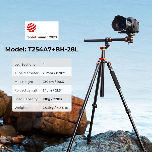 K&F Concept 90 inch/230cm Ultra High Camera Tripod,Horizontal Overhead - Image 2