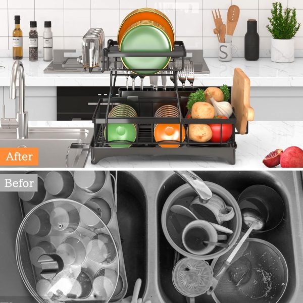 Godboat Dish Drying Rack, 2-Tier Dish Racks for Kitchen Counter, Dish Rack - Image 4