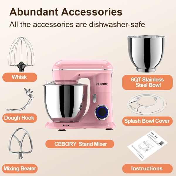 3-IN-1 Electric Stand Mixer, 6QT Bowl 10-Speed Kitchen Mixer, Household - Image 2