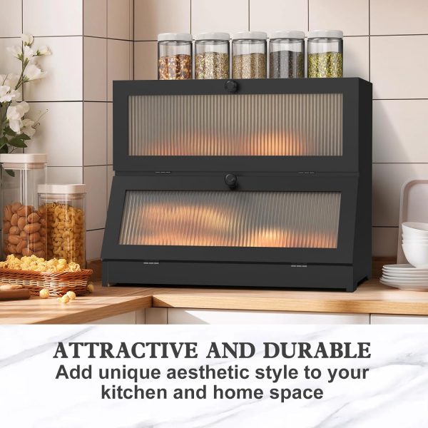 Double Layer Bamboo Bread Box for Kitchen Counter-Large Capacity Bread - Image 5