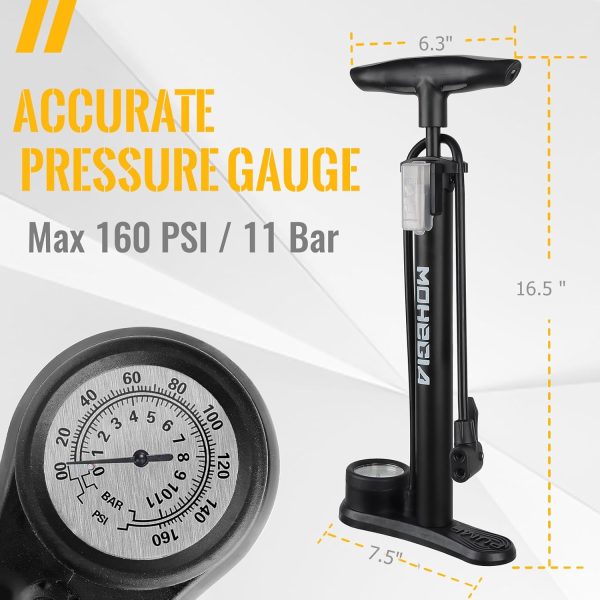 MOHEGIA Bike Floor Pump with Gauge,Air Bicycle Pump Inflator with High - Image 5