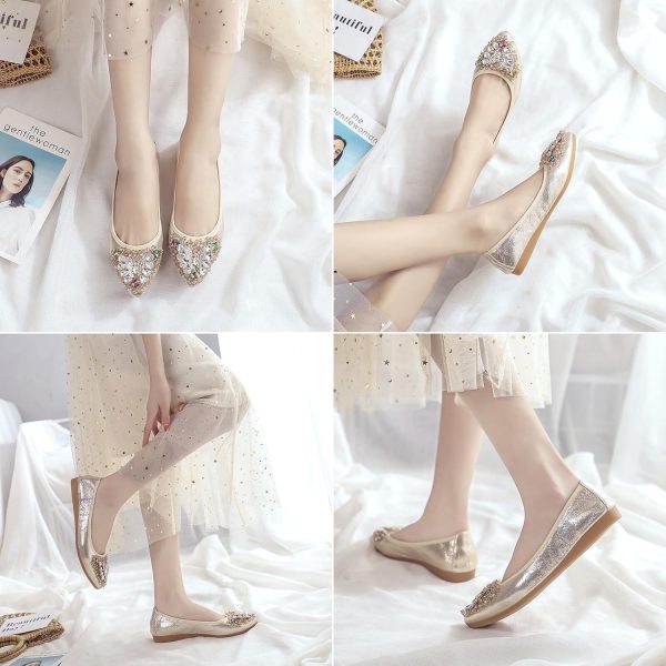 KUNWFNIX Women Ballet Flats Rhinestone Wedding Ballerina Shoes Foldable - Image 6