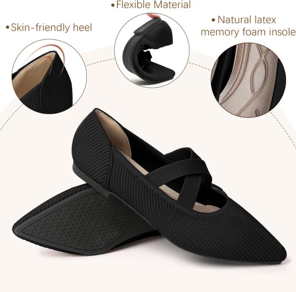 Women's Flats Shoes Pointed Toe Knit Washable Comfortable Dressy Mary Jane - Image 2