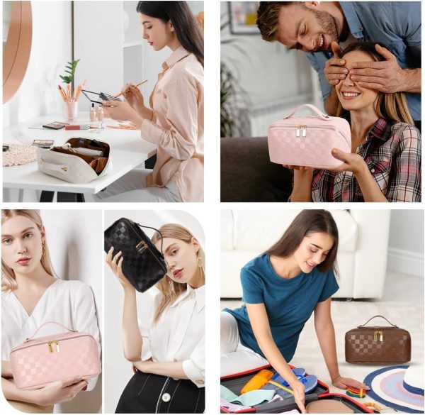 Large Capacity Checkered Makeup Bags Portable Travel Cosmetic Bags - Image 8