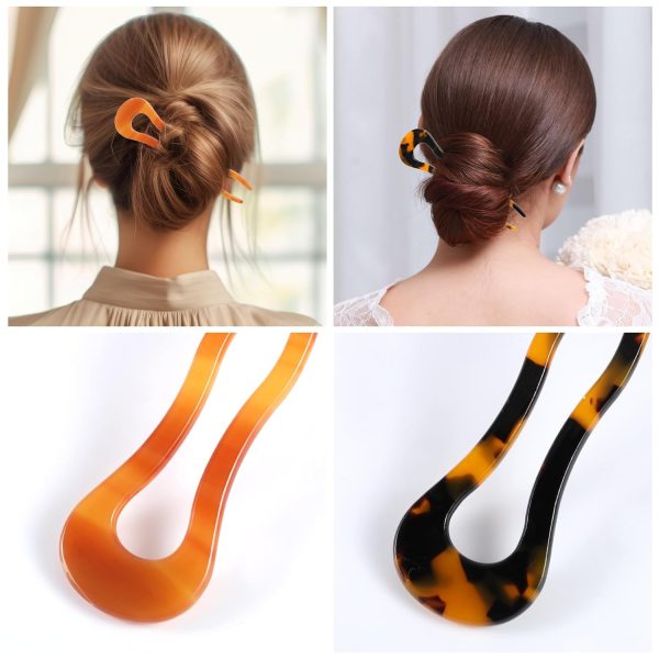3 Pack French Twist Hair Forks U Shape Cellulose Acetate Hair Pins Vintage - Image 6