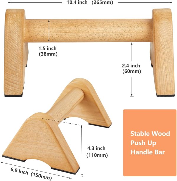 Wooden Push Up Bar Non-Slip Handstands for Floor Workout, Parallettes - Image 2