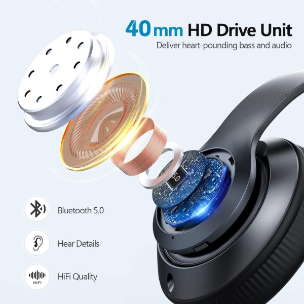 Bluetooth Headphones Over Ear, 60 Hours Playtime Foldable Headphones - Image 4