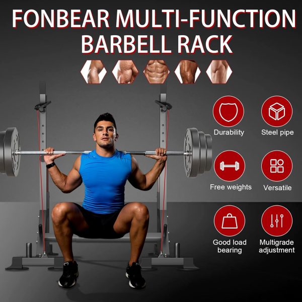 Adjustable Squat Rack, FONBEAR Multi-Function Barbell Rack, 600 LBS Bench - Image 8