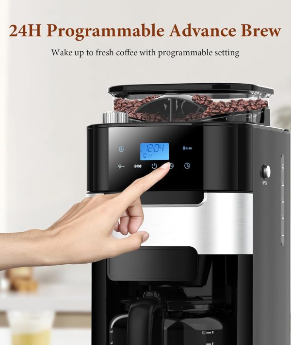 Joy Pebble 10-Cup Drip Coffee Maker with Grinder, Touch-Screen Drip Coffee - Image 5