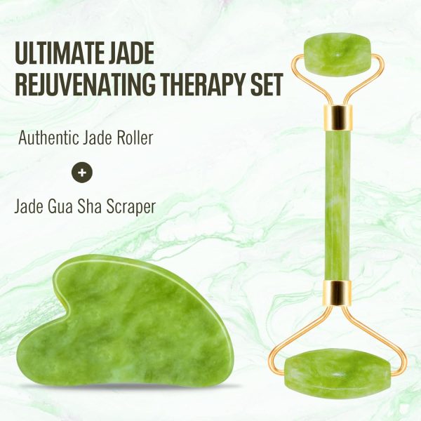 Jade Roller & Gua Sha Facial Tools, Natural Anti-Aging Jade Beauty - Image 2
