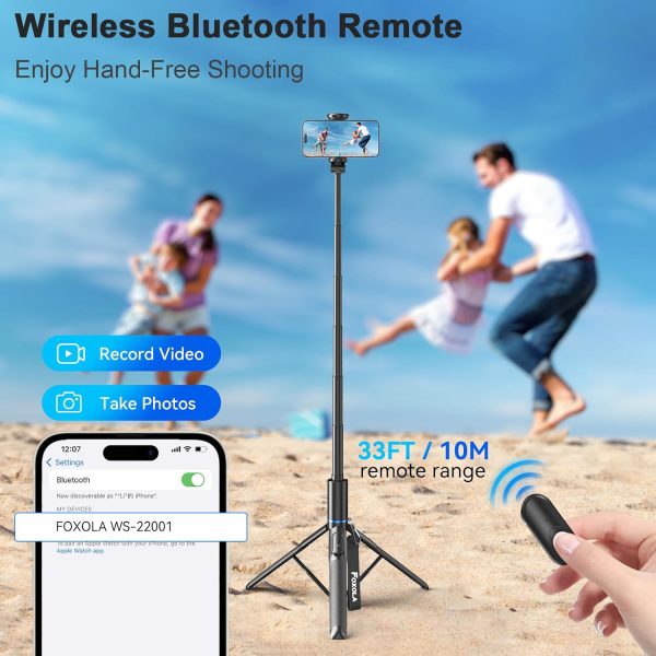 FOXOLA 61" Phone Tripod & Selfie Stick, Extendable All-in-1 Cell Phone - Image 3