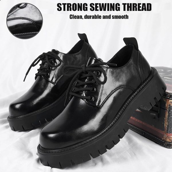 Men's Leather Lace Up Platform Oxfords Round Toe Chunky Heel Lug Sole - Image 2