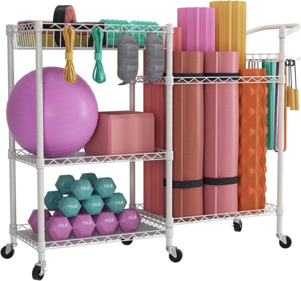 SINGAYE Dumbbell Weight Rack Yoga Mat Storage, Gym Sports Equipment Cart - Image 4