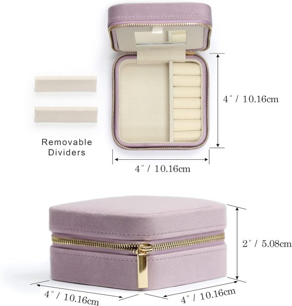 BLUTETE Travel Jewelry Box Organizer Velvet Travel Case With Mirror Rings - Image 5