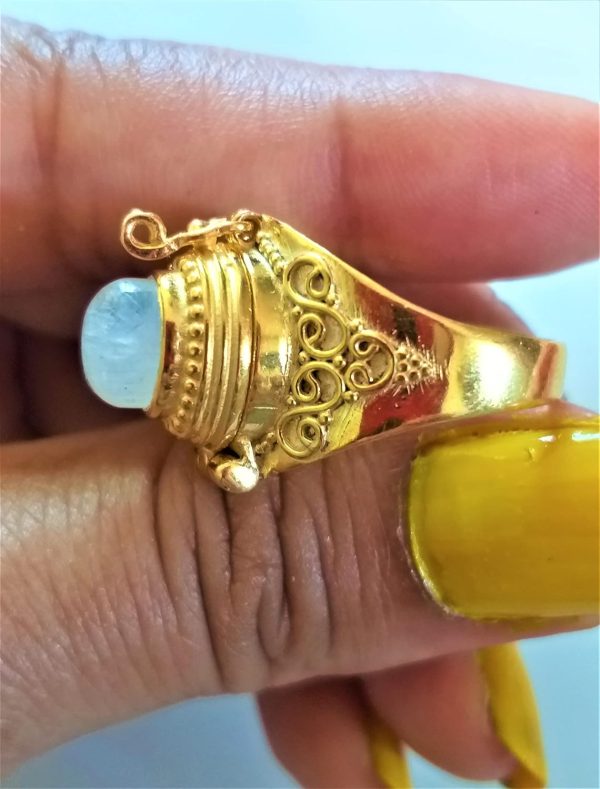 Moonstone Ring, Poison Box Ring, Gold Plated Perfume Box Ring, June - Image 4