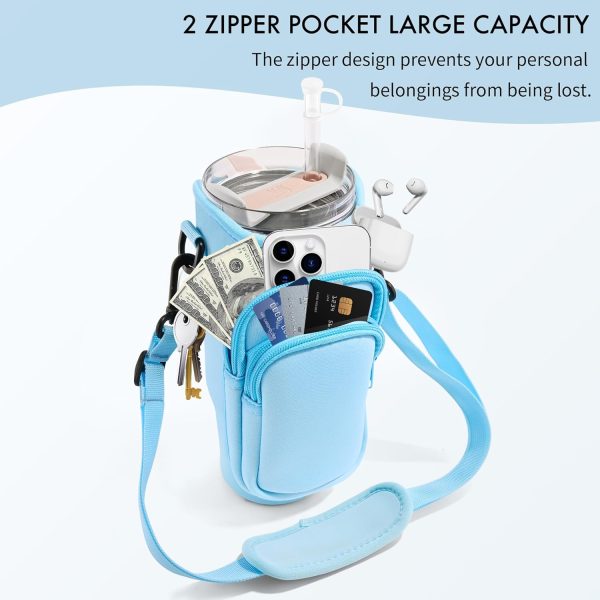 Water Bottle Carrier Bag with Phone Pocket for Stanley Cup 40/30 oz, Water - Image 4