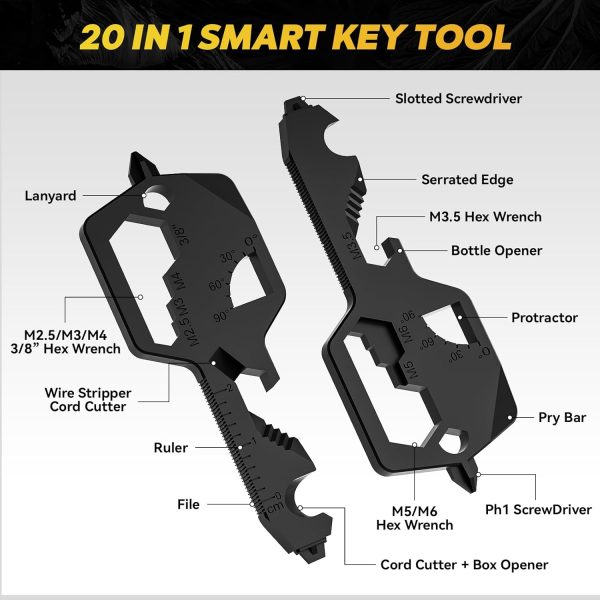 Key Shaped Pocket MultiTool 20-in1 Multi Tool, Stainless Steel Keychain - Image 3