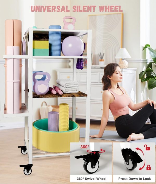 Yoga Mat Storage Rack with Wheels, 3 Tier Home Gym Workout Equipment - Image 5