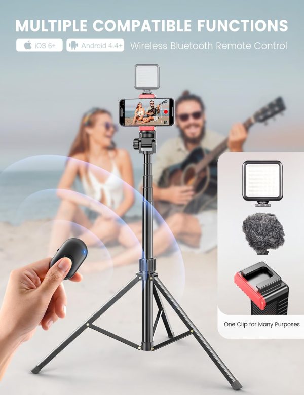 Pnitri 71'' Phone Tripod Stand, Extendable Reinforced Aluminum Phone Stand - Image 4