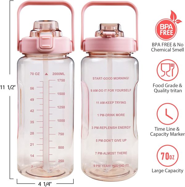 Half Gallon Water Bottle with Sleeve, 64OZ Motivational Water Bottle with - Image 2