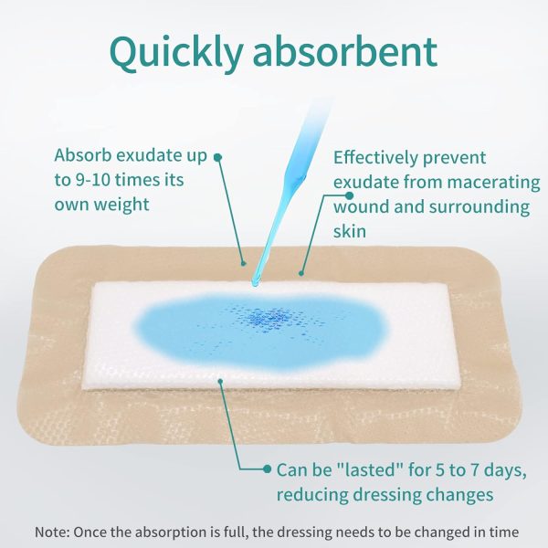 Dimora Silicone Foam Dressing with Border Adhesive 4"x8" Waterproof Wound - Image 3