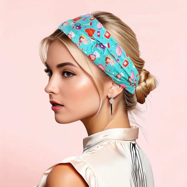DOCILA Heart Wide Heabdbands Women With Button Badge Elastic Nurse Head - Image 2