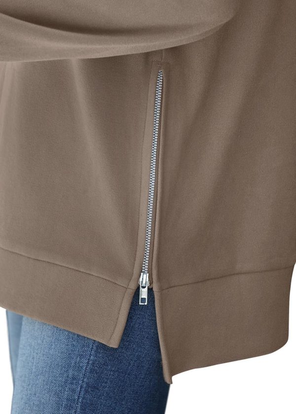 WIHOLL Women's Oversized Lightweight Sweatshirt with Side Slit Zipper Soft - Image 5