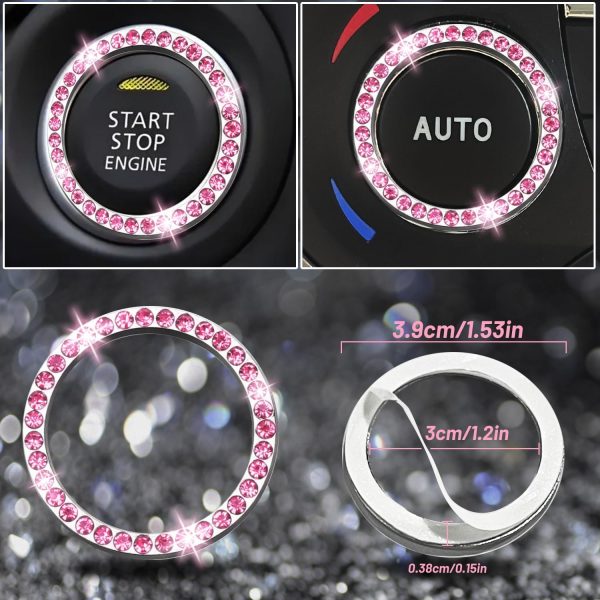 NBTEPEM 27 PCs Pink Bling Car Accessories Set for Women, Bling Steering - Image 8