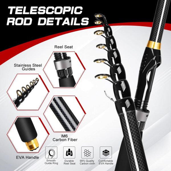 6.89ft Fishing Rod and Reel Combo, 2PCS Telescopic Carbon Fiber Fishing Rod - Image 2