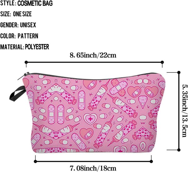 Pink Medical Assistant Cosmetic Bag Cute Makeup Bag Travel Toiletry Zipper - Image 2