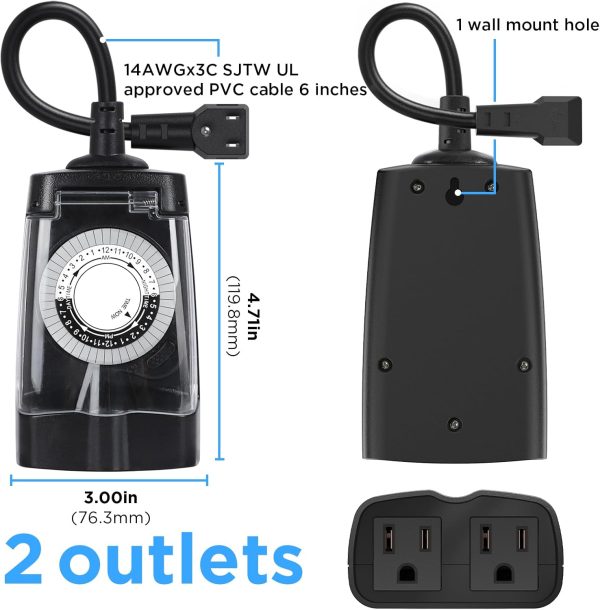 Outdoor Timer Outlet Waterproof, 24 Hour Outdoor Light Timer, Timers for - Image 6