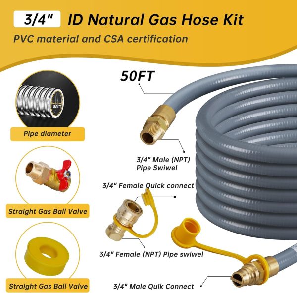 𝑵𝒆𝒘 50 FT 3/4" ID Natural Gas Hose with Quick Connect 3/4" ID Natural Gas - Image 2