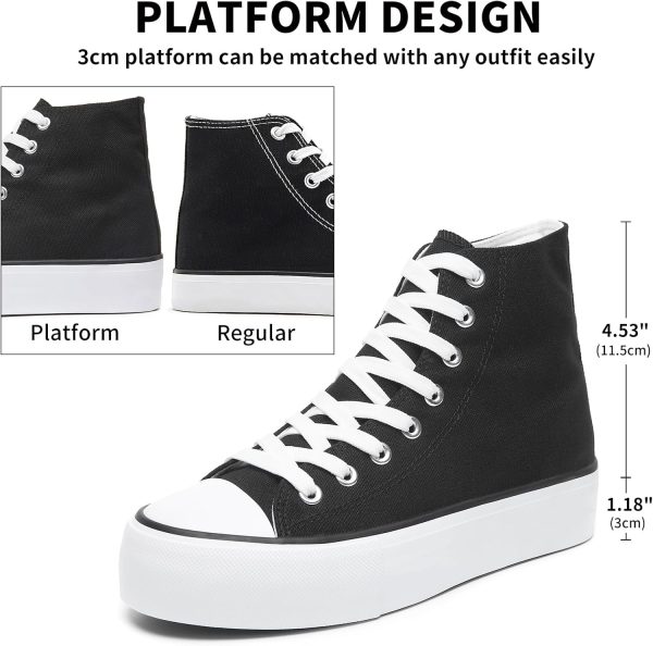FRACORA Womens High Top Canvas Shoes White Black Platform Sneakers Lace Up - Image 2