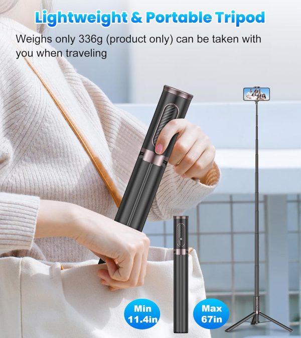 TONEOF 67" Cell Phone Selfie Stick Tripod,Smartphone Tripod Stand All-in-1 - Image 7
