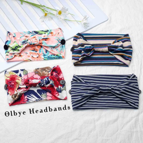 Olbye Nurse Headbands with Buttons for Mask Wide Boho Head Bands Knotted - Image 2