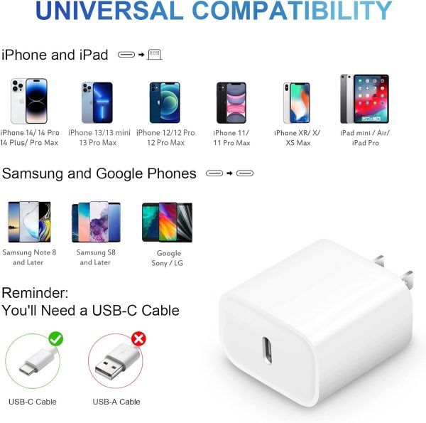 iPhone 14 13 12 11 Super Fast Charger [2Pack] cargador 20W Rapid USB C Wall - Image 4