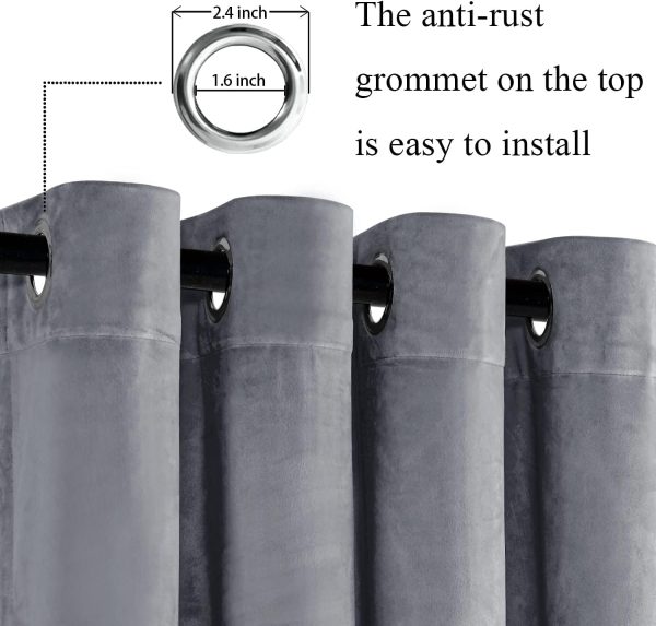 JIUZHEN Super Soft Grey Velvet Curtains 120 inch, Room Darkening Smooth - Image 2