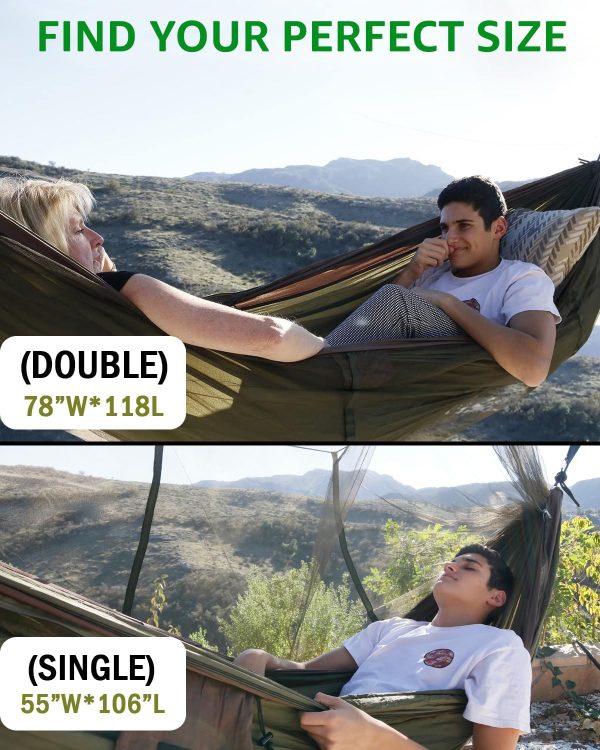 Sunyear Camping Hammock, Portable Double Hammock with Net, 2 Person Hammock - Image 3