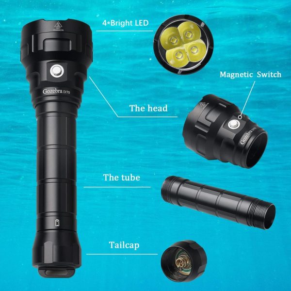 Dive Light, D70 13000 Lumen Super Bright Scuba Diving Flashlight, - Image 6
