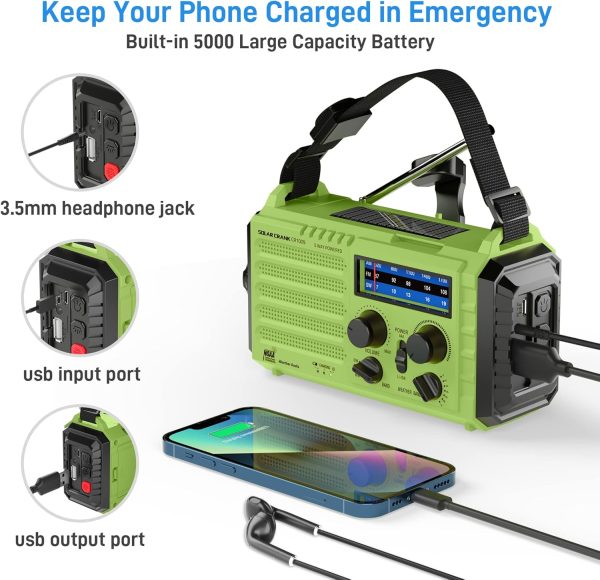 NOAA Weather Radio, Emergency Hand Crank Radio with Solar Charger, Portable - Image 5