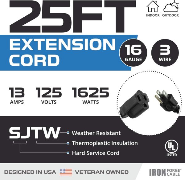 Iron Forge Cable Weatherproof Outdoor Extension Cord 25 ft, 16/3 SJTW Heavy - Image 2