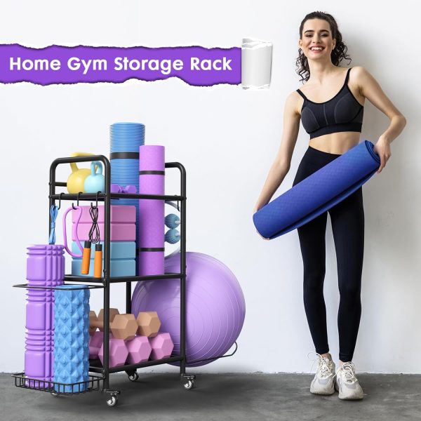 Home Gym Storage Rack Exercise Equipment Storage Organizer for Yoga Mat - Image 3