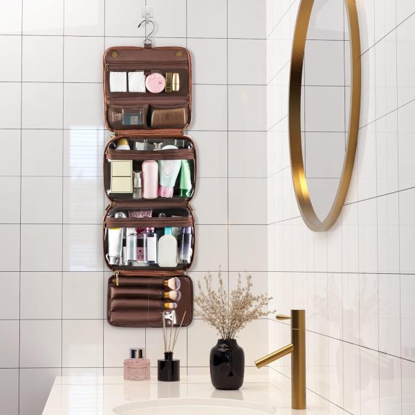 Elviros Hanging Toiletry Bag Removable Travel Bag PU leather Makeup - Image 8