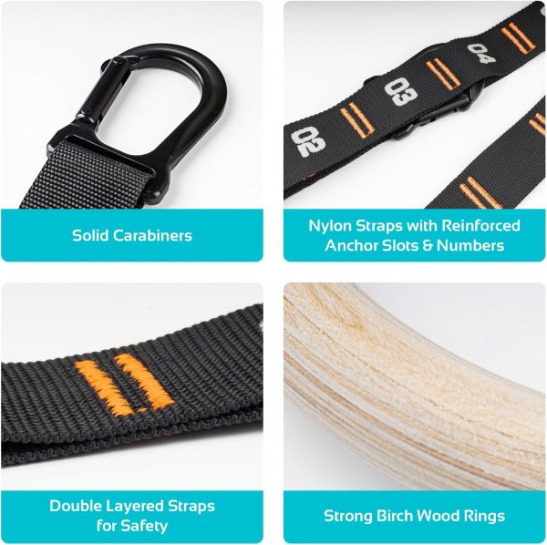 Vulken Wooden Gymnastic Rings with Adjustable Numbered Straps. 1.1'' - Image 5