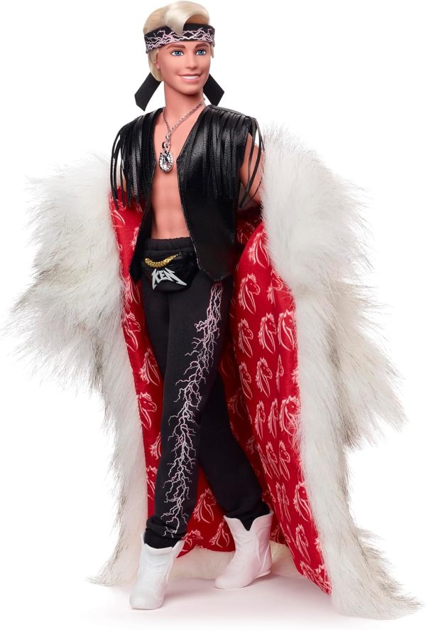 Barbie The Movie Collectible Ken Doll Wearing Big Faux Fur Coat & Black - Image 4